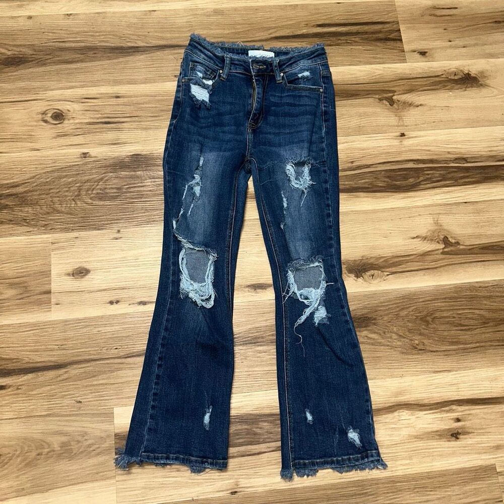 Risen destroyed stretchy flared 5/27 boutique jeans